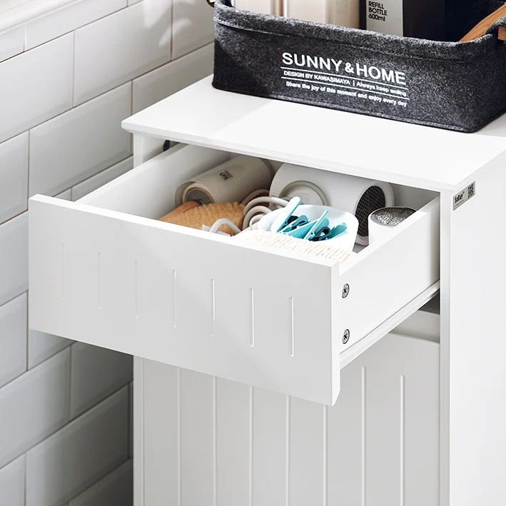 SoBuy | Wäscheschrank | mit ausklappbarem Wäschetruhe | Wäschekorb | Weiß | BZR110-W