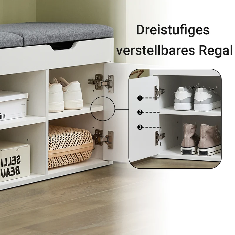 SoBuy | Garderobenbank | Bettbank | Schuhbank Weiß | FSR96-W