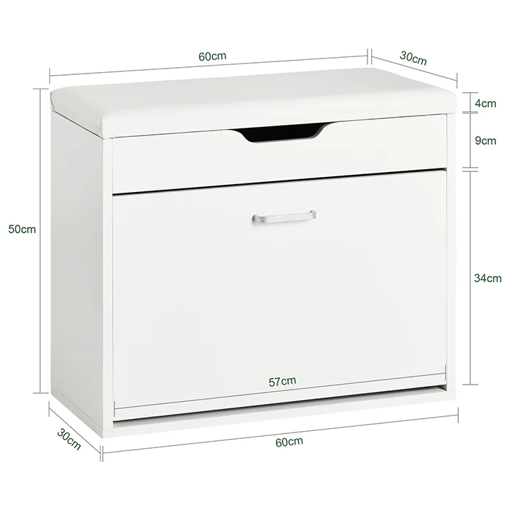 SoBuy | Schuhbank mit Sitzkissen | Sitzbank | Weiß | 60x50x30cm | FSR95-W