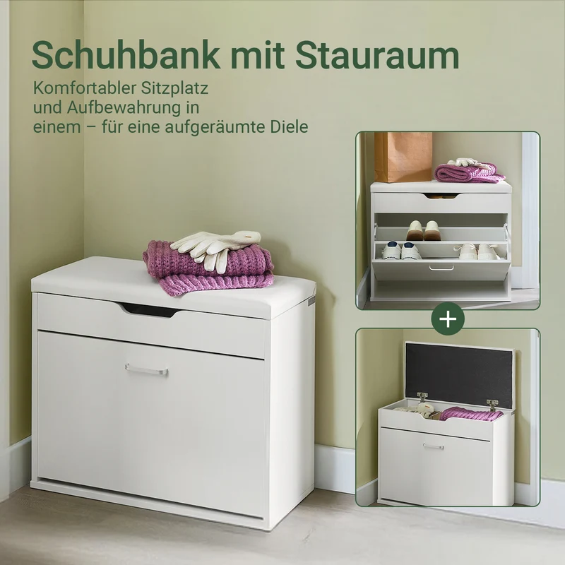 SoBuy | Schuhbank mit Sitzkissen | Sitzbank | Weiß | 60x50x30cm | FSR95-W