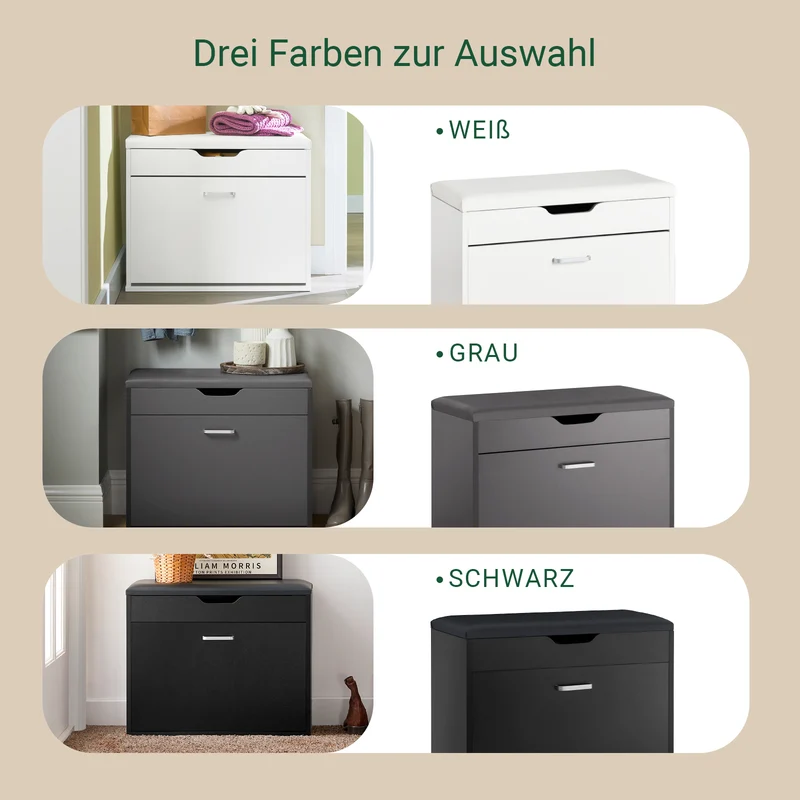 SoBuy | Schuhbank mit Sitzkissen | Sitzbank | Weiß | 60x50x30cm | FSR95-W
