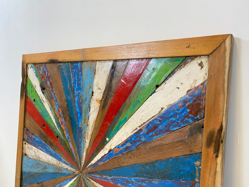 Boatwood by WMK # Großes buntes Wandbild aus altem Bootsholz, ein handgefertigtes Unikat aus massivem Teakholz in Originalfarben der Boote