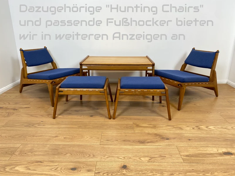 WMK # Rarer Designer Couchtisch aus dem "Hunting Chair Set" von PGH Erzgebirgisches Kunsthandwerk Annaberg Buchholz in gutem Originalzustand