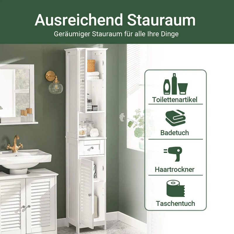 SoBuy Platzsparender Hochschrank | Badschrank mit Schubladen | 32x170x30cm Weiß | FRG236-W
