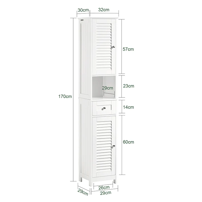 SoBuy Platzsparender Hochschrank | Badschrank mit Schubladen | 32x170x30cm Weiß | FRG236-W