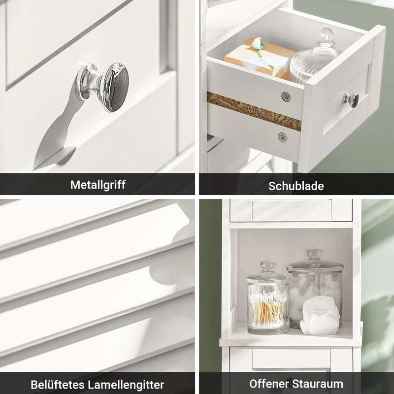 SoBuy Platzsparender Hochschrank | Badschrank mit Schubladen | 32x170x30cm Weiß | FRG236-W