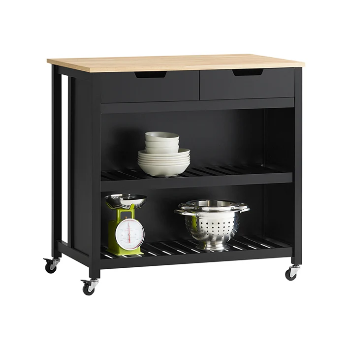 SoBuy | Kücheninsel | Küchenschrank | Küchenwagen | Schwarz-Natur | FKW74-SCH