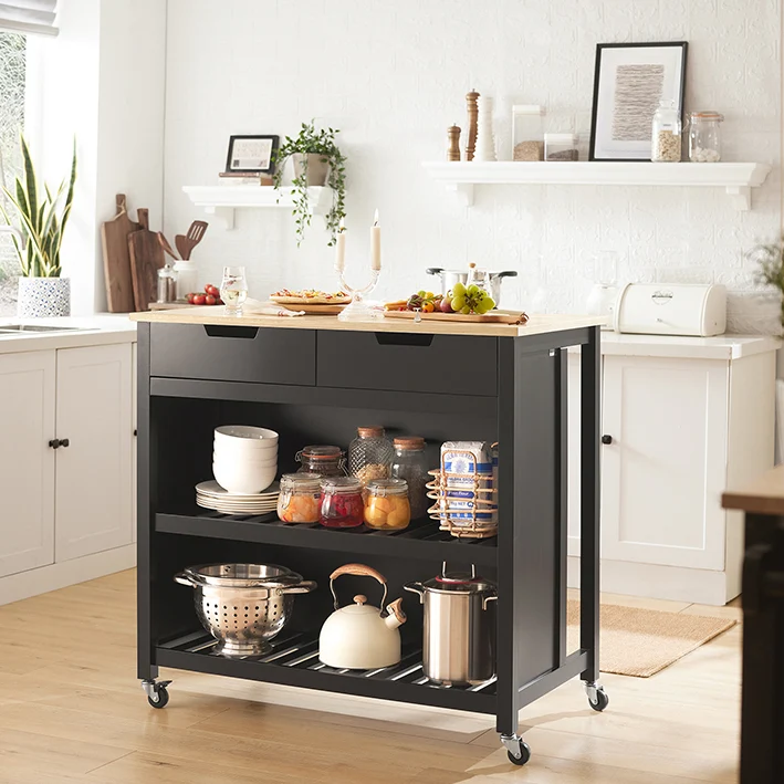 SoBuy | Kücheninsel | Küchenschrank | Küchenwagen | Schwarz-Natur | FKW74-SCH