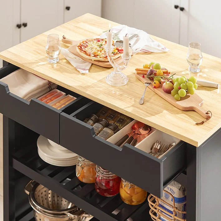 SoBuy | Kücheninsel | Küchenschrank | Küchenwagen | Schwarz-Natur | FKW74-SCH
