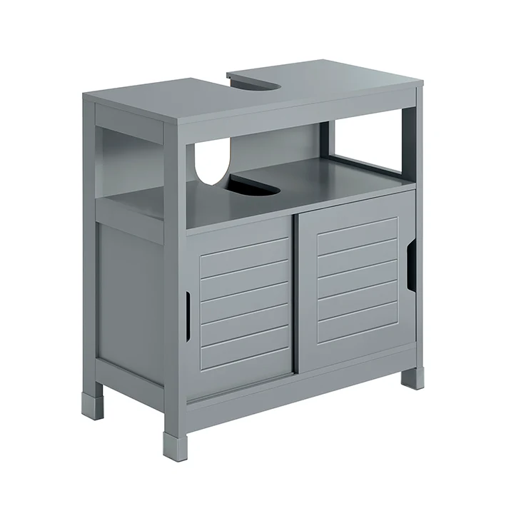 SoBuy | Waschbeckenunterschrank stahlgrau | Badezimmerschrank | Badmöbel Landhaus | FRG128-SG