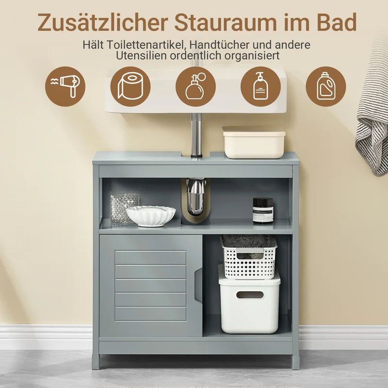 SoBuy | Waschbeckenunterschrank stahlgrau | Badezimmerschrank | Badmöbel Landhaus | FRG128-SG