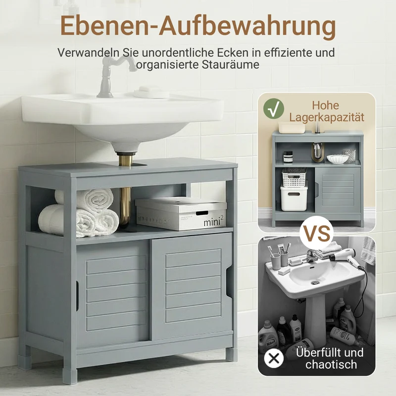 SoBuy | Waschbeckenunterschrank stahlgrau | Badezimmerschrank | Badmöbel Landhaus | FRG128-SG
