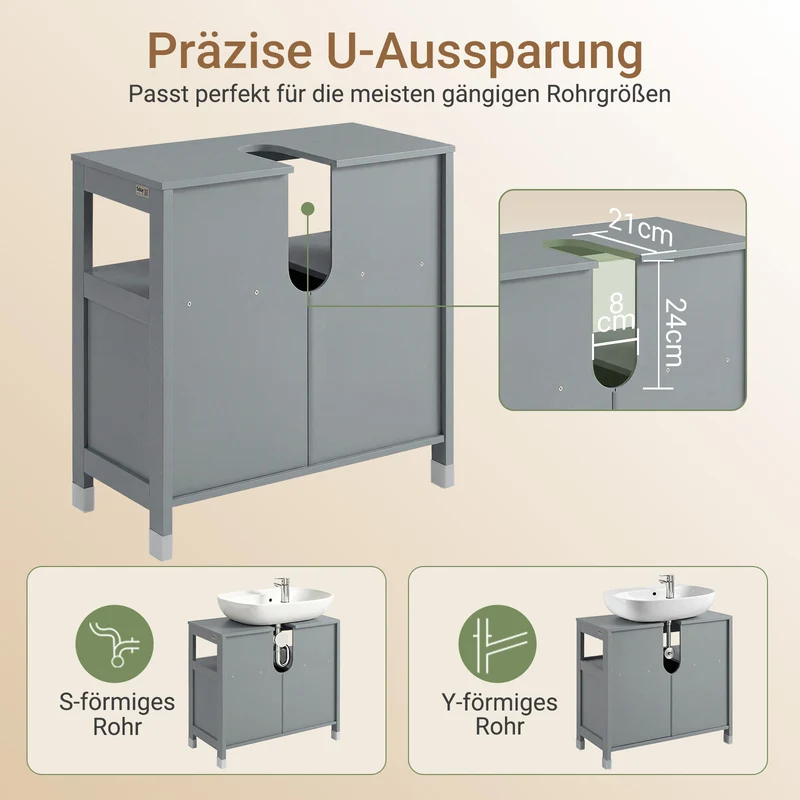 SoBuy | Waschbeckenunterschrank stahlgrau | Badezimmerschrank | Badmöbel Landhaus | FRG128-SG