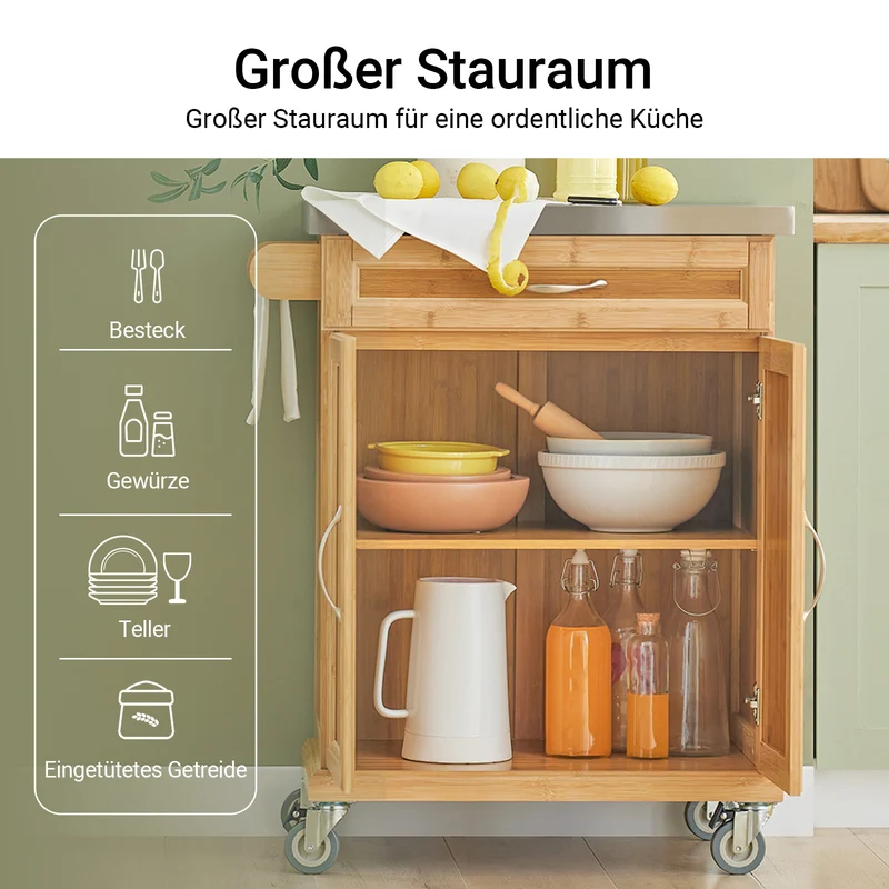 SoBuy | Küchenwagen | Küchenschrank Bambus | Servierwagen | FKW13-N