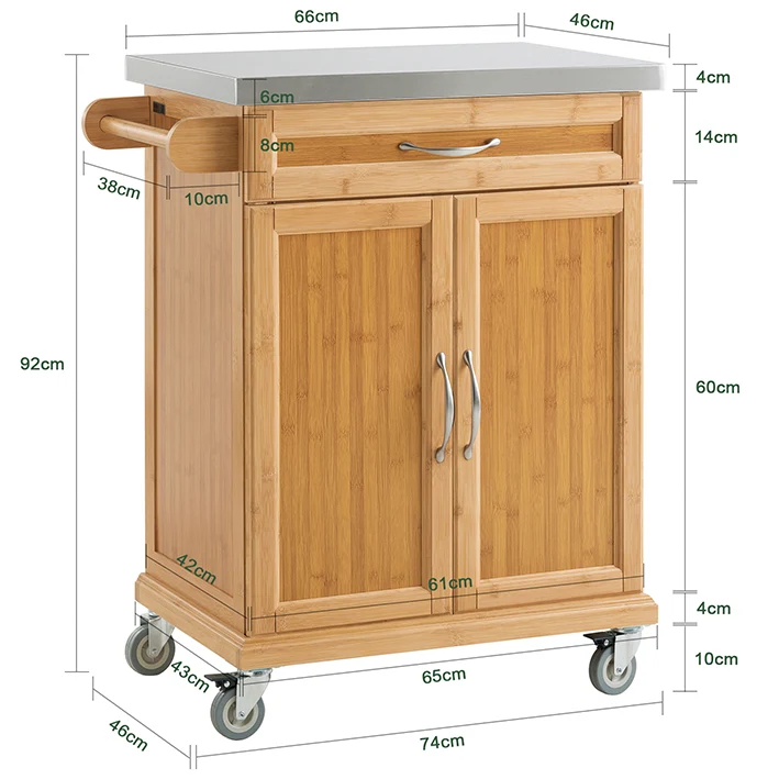 SoBuy | Küchenwagen | Küchenschrank Bambus | Servierwagen | FKW13-N