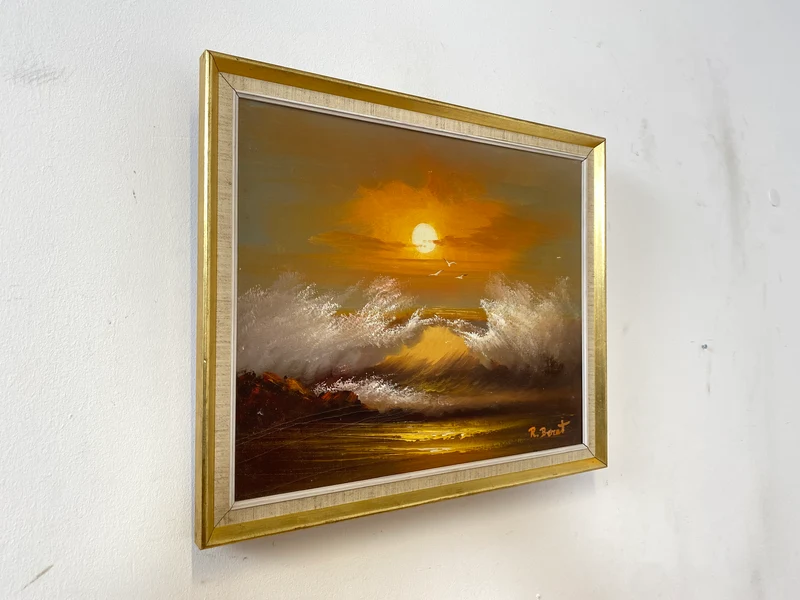 WMK Stimmungsvolles, gut gemaltes & sehr gut erhaltenes 50er Jahre Öl auf Leinwand Gemälde , 46x38cm, signiert, Gold/Weißer Holzrahmen