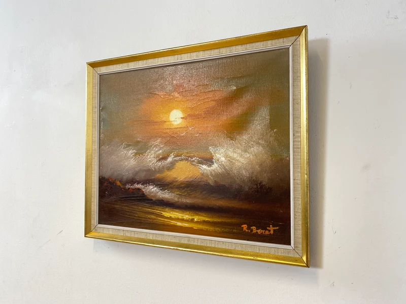 WMK Stimmungsvolles, gut gemaltes & sehr gut erhaltenes 50er Jahre Öl auf Leinwand Gemälde , 46x38cm, signiert, Gold/Weißer Holzrahmen