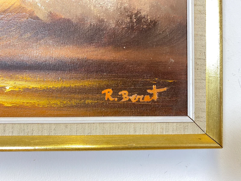 WMK Stimmungsvolles, gut gemaltes & sehr gut erhaltenes 50er Jahre Öl auf Leinwand Gemälde , 46x38cm, signiert, Gold/Weißer Holzrahmen