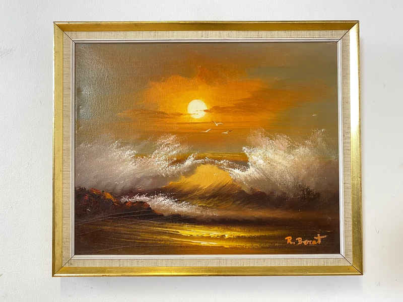WMK Stimmungsvolles, gut gemaltes & sehr gut erhaltenes 50er Jahre Öl auf Leinwand Gemälde , 46x38cm, signiert, Gold/Weißer Holzrahmen