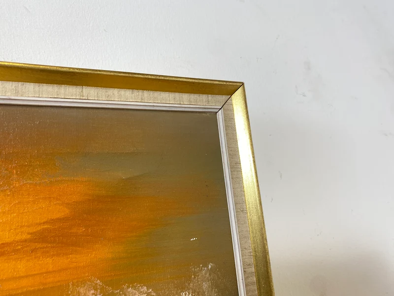 WMK Stimmungsvolles, gut gemaltes & sehr gut erhaltenes 50er Jahre Öl auf Leinwand Gemälde , 46x38cm, signiert, Gold/Weißer Holzrahmen