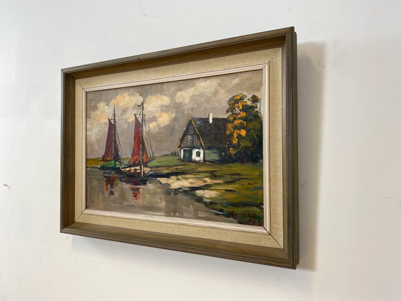 WMK Stimmungsvolles & gut erhaltenes Öl auf Leinwand Gemälde 62x45cm aus 1963 mit originalem Holzrahmen, signiert jedoch nicht zuzuordnen