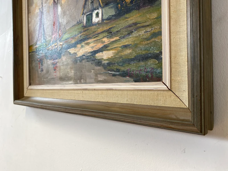 WMK Stimmungsvolles & gut erhaltenes Öl auf Leinwand Gemälde 62x45cm aus 1963 mit originalem Holzrahmen, signiert jedoch nicht zuzuordnen