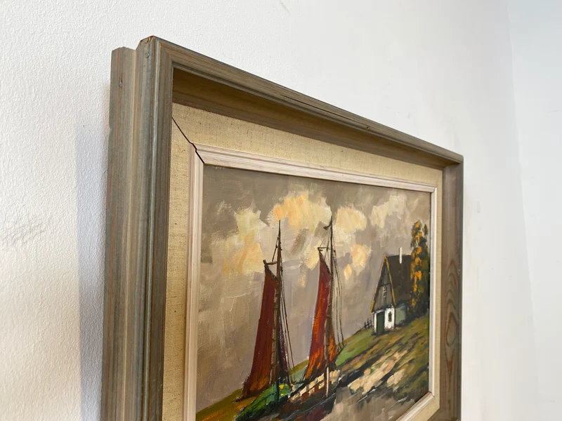 WMK Stimmungsvolles & gut erhaltenes Öl auf Leinwand Gemälde 62x45cm aus 1963 mit originalem Holzrahmen, signiert jedoch nicht zuzuordnen
