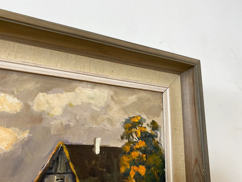 WMK Stimmungsvolles & gut erhaltenes Öl auf Leinwand Gemälde 62x45cm aus 1963 mit originalem Holzrahmen, signiert jedoch nicht zuzuordnen