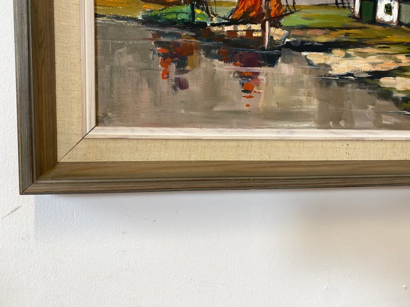 WMK Stimmungsvolles & gut erhaltenes Öl auf Leinwand Gemälde 62x45cm aus 1963 mit originalem Holzrahmen, signiert jedoch nicht zuzuordnen
