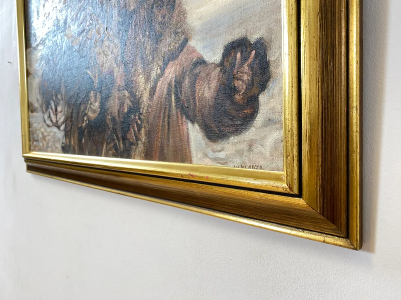 WMK Gut gemalte 83x62 Öl auf Leinwand Replika des berühmten "Verwundeter Kürassier mit einem Mädchen" von Wojciech Adalbert Kossak aus 1970, goldener Holzrahmen