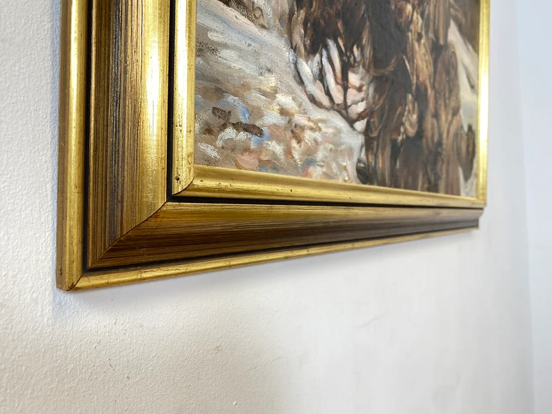 WMK Gut gemalte 83x62 Öl auf Leinwand Replika des berühmten "Verwundeter Kürassier mit einem Mädchen" von Wojciech Adalbert Kossak aus 1970, goldener Holzrahmen