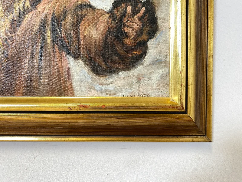 WMK Gut gemalte 83x62 Öl auf Leinwand Replika des berühmten "Verwundeter Kürassier mit einem Mädchen" von Wojciech Adalbert Kossak aus 1970, goldener Holzrahmen