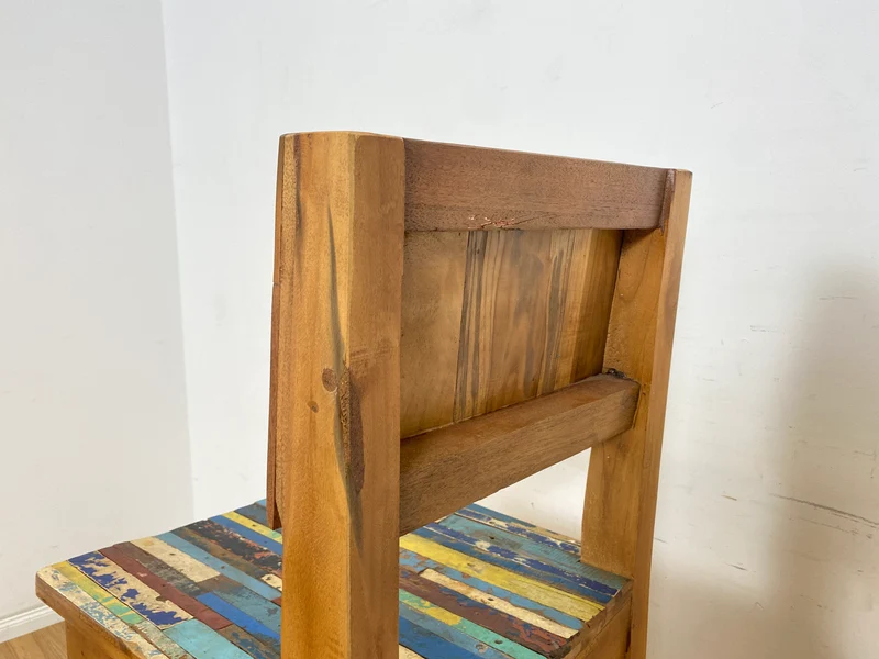 Boatwood by WMK # 1/3 Bunterschöner Barhocker aus altem Bootsholz, ein handgefertigtes Unikat aus massivem Teakholz
