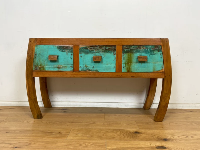 Boatwood by WMK # Formschönes Sideboard mit drei Schubladen, ein aus altem Bootsholz handgefertigtes Unikat aus massivem Teakholz