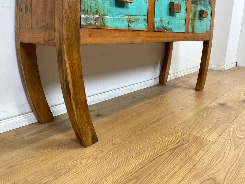 Boatwood by WMK # Formschönes Sideboard mit drei Schubladen, ein aus altem Bootsholz handgefertigtes Unikat aus massivem Teakholz