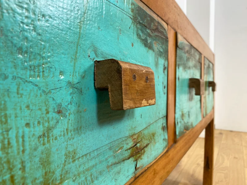 Boatwood by WMK # Formschönes Sideboard mit drei Schubladen, ein aus altem Bootsholz handgefertigtes Unikat aus massivem Teakholz