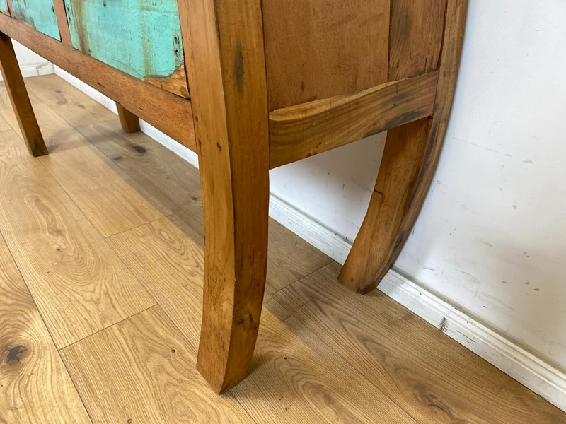Boatwood by WMK # Formschönes Sideboard mit drei Schubladen, ein aus altem Bootsholz handgefertigtes Unikat aus massivem Teakholz