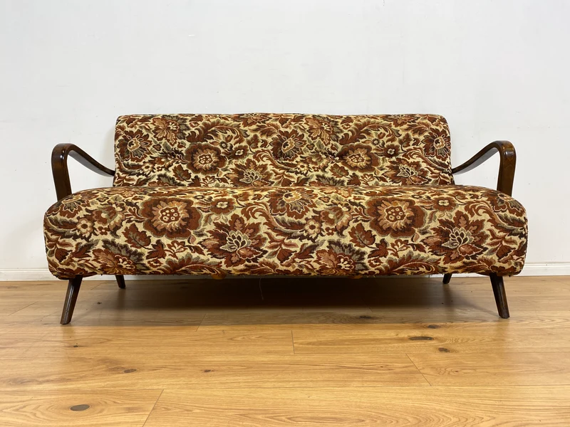 WMK Besonders schönes und sehr gut erhaltenes 1930er Jahre Art Deco Sofa , freistellend, mit floralem Originalbezug & bequemen Federkernsitz