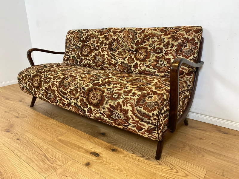 WMK Besonders schönes und sehr gut erhaltenes 1930er Jahre Art Deco Sofa , freistellend, mit floralem Originalbezug & bequemen Federkernsitz