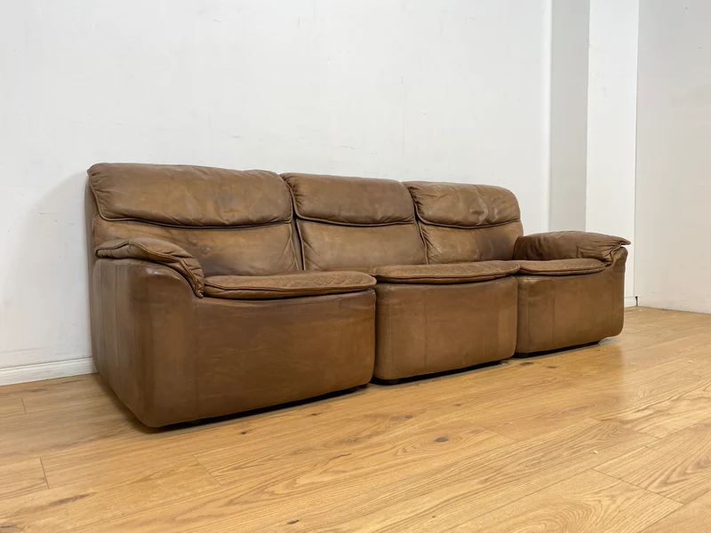 WMK Schöne & äußerst bequeme modulare Vintage Sitzgarnitur aus Sessel , 2er & 3er Sofa in Echtleder mit Patina