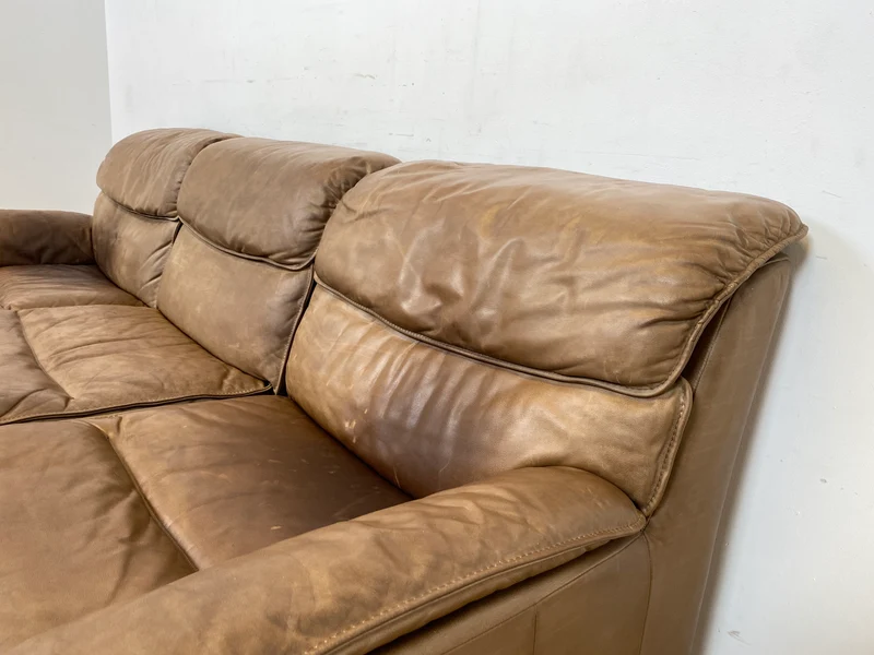 WMK Schöne & äußerst bequeme modulare Vintage Sitzgarnitur aus Sessel , 2er & 3er Sofa in Echtleder mit Patina