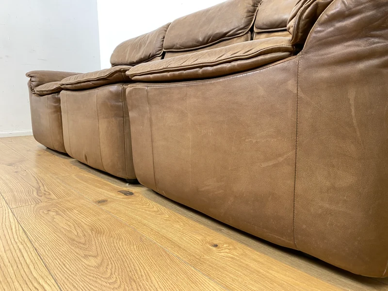 WMK Schöne & äußerst bequeme modulare Vintage Sitzgarnitur aus Sessel , 2er & 3er Sofa in Echtleder mit Patina