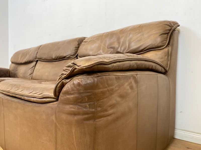 WMK Schöne & äußerst bequeme modulare Vintage Sitzgarnitur aus Sessel , 2er & 3er Sofa in Echtleder mit Patina