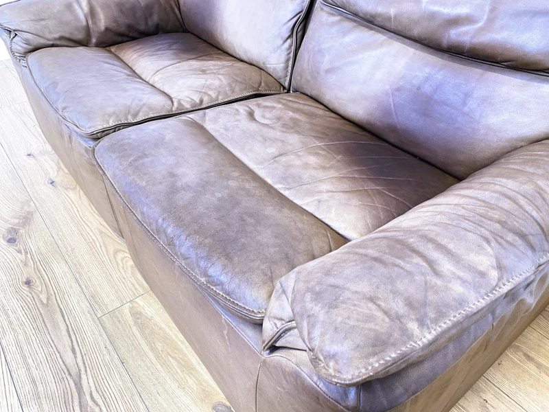 WMK Schöne & äußerst bequeme modulare Vintage Sitzgarnitur aus Sessel , 2er & 3er Sofa in Echtleder mit Patina