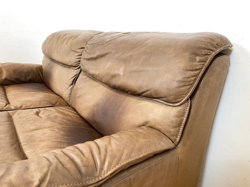 WMK Schöne & äußerst bequeme modulare Vintage Sitzgarnitur aus Sessel , 2er & 3er Sofa in Echtleder mit Patina