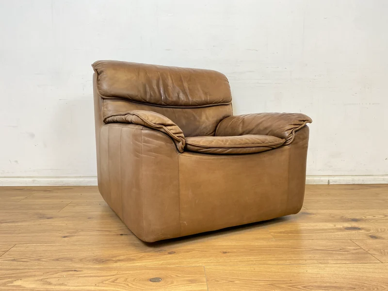 WMK Schöne & äußerst bequeme modulare Vintage Sitzgarnitur aus Sessel , 2er & 3er Sofa in Echtleder mit Patina