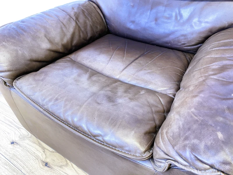 WMK Schöne & äußerst bequeme modulare Vintage Sitzgarnitur aus Sessel , 2er & 3er Sofa in Echtleder mit Patina