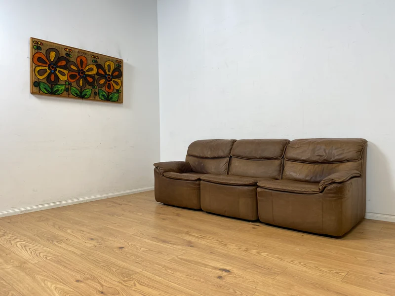 WMK Schöne & äußerst bequeme modulare Vintage Sitzgarnitur aus Sessel , 2er & 3er Sofa in Echtleder mit Patina