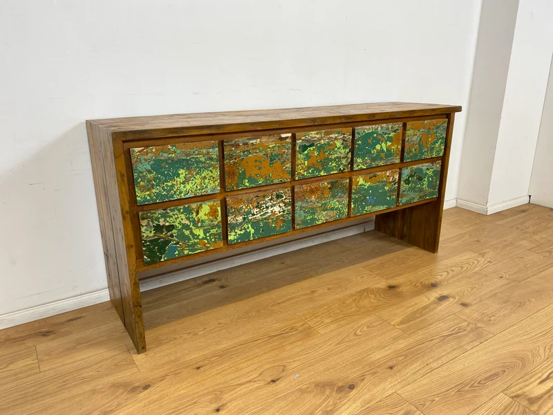 Boatwood by WMK # Einzigartiges Sideboard mit Schubladen, ein aus altem Bootsholz handgefertigtes Unikat aus massivem Teakholz