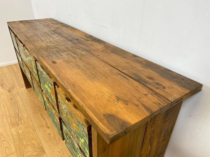 Boatwood by WMK # Einzigartiges Sideboard mit Schubladen, ein aus altem Bootsholz handgefertigtes Unikat aus massivem Teakholz